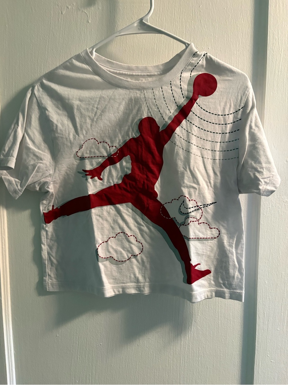 Kids White T-Shirt with Red Basketball Silhouette - Jordan